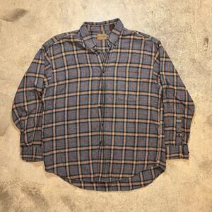 Vintage ST. JOHNS BAY Shirt Men's L Thick Cotton Flannel Blue Orange Plaid Camp